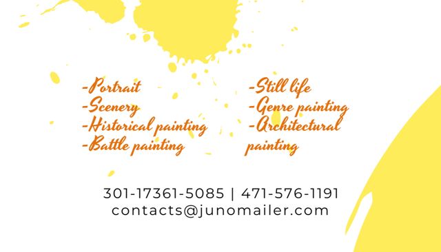 Art Lessons Ad with Woman Painting by Easel Business Card US Πρότυπο σχεδίασης