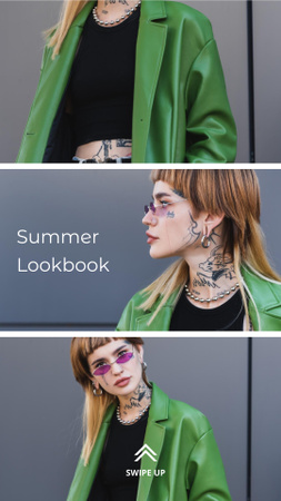 Young Woman in Stylish Green Jacket Instagram Story Design Template