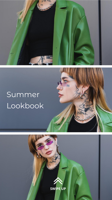 Designvorlage Young Woman in Stylish Green Jacket für Instagram Story