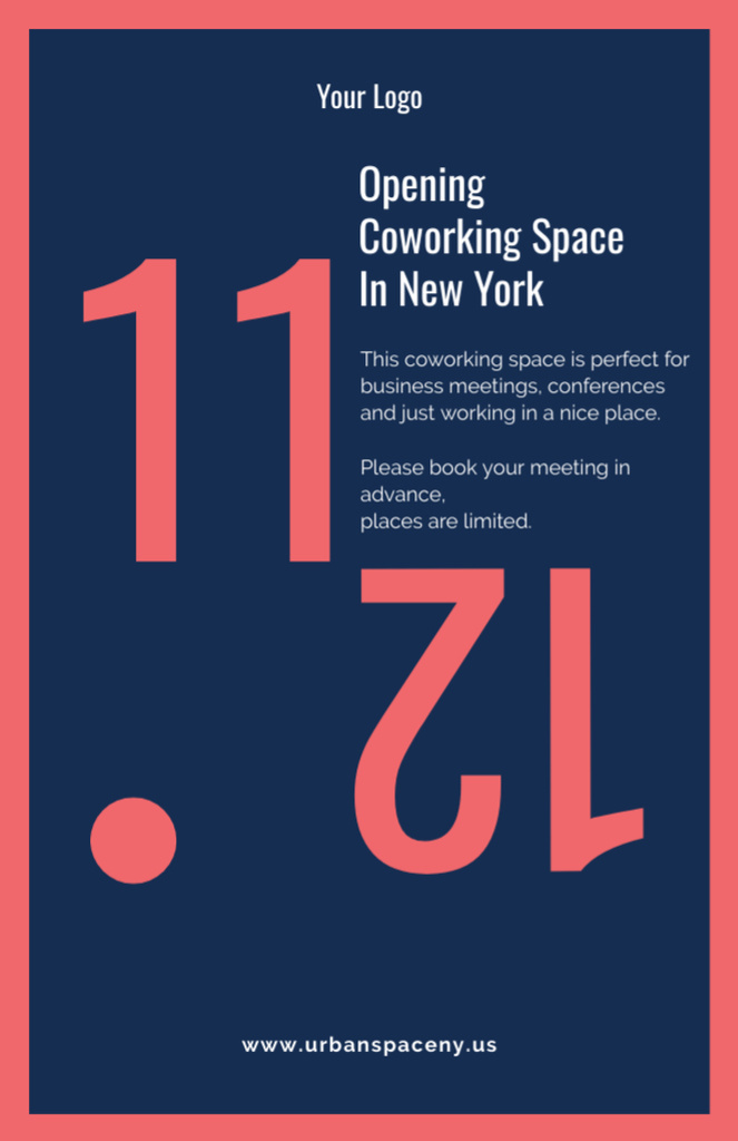 Coworking Opening Announcement In Blue And Red Invitation 5.5x8.5in Tasarım Şablonu