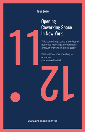 Anúncio de inauguração de coworking em azul e vermelho Invitation 5.5x8.5in Modelo de Design
