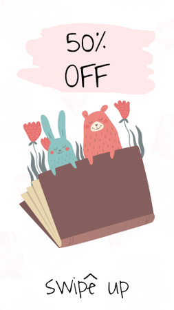 Books Sale Announcement with Cute Animals Instagram Video Story tervezősablon
