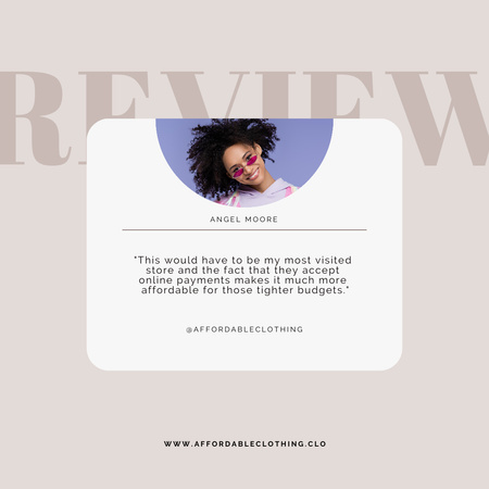 Plantilla de diseño de Revisión del cliente del servicio de tienda con una atractiva mujer afroamericana Instagram 