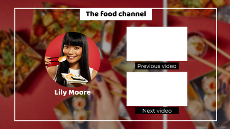 Plantilla de diseño de Canal de comida con platos asiáticos y palillos YouTube outro 