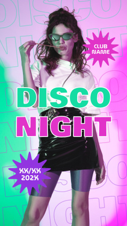 Disco Night Announcement with Stylish Woman Instagram Story Design Template