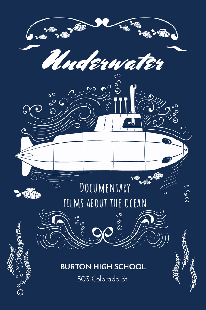 Ontwerpsjabloon van Pinterest van Underwater documentary film Announcement