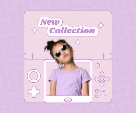 New Kids Fashion Collection Announcement with Stylish Little Girl Medium Rectangle Modelo de Design