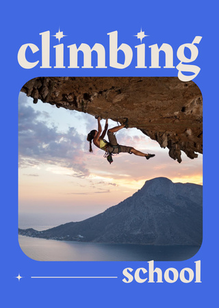 Climbing School Ad on Blue Postcard A6 Vertical Design Template
