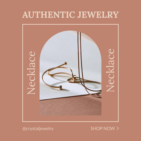 Authentic Jewelry Sale Ad with Elegant Necklace Instagram Design Template