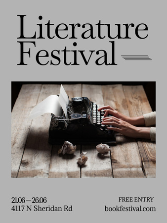 Platilla de diseño Literary Festival Announcement with Writer at Typewriter Poster US