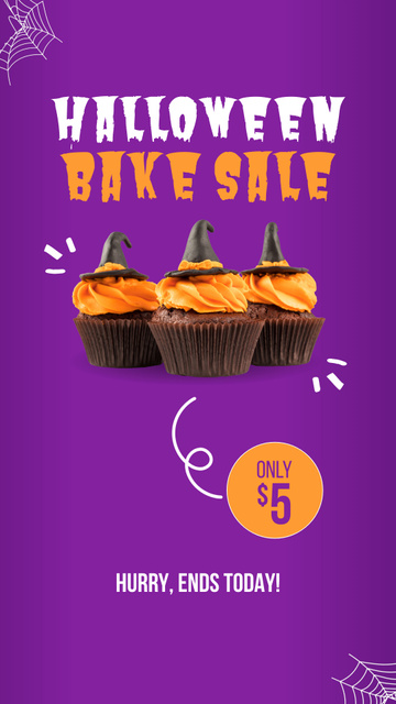 Plantilla de diseño de Halloween Bake Sale With Yummy Cupcakes Instagram Video Story 
