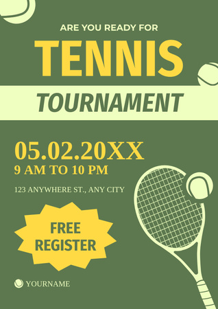 Tennis Competition Announcement on Green Poster Design Template