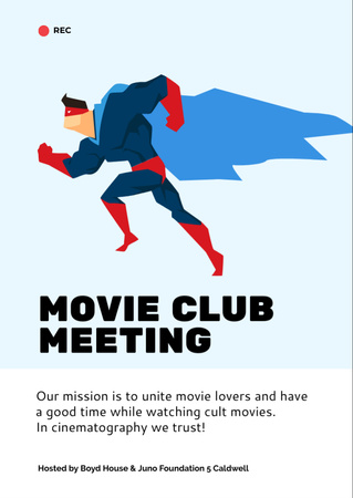 Designvorlage Exciting Movie Club Event With Superhero für Flyer A6
