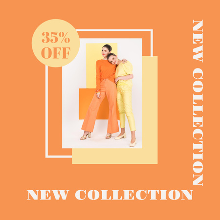 Discount on New Fashion Collection on Bright Orange Instagram Design Template