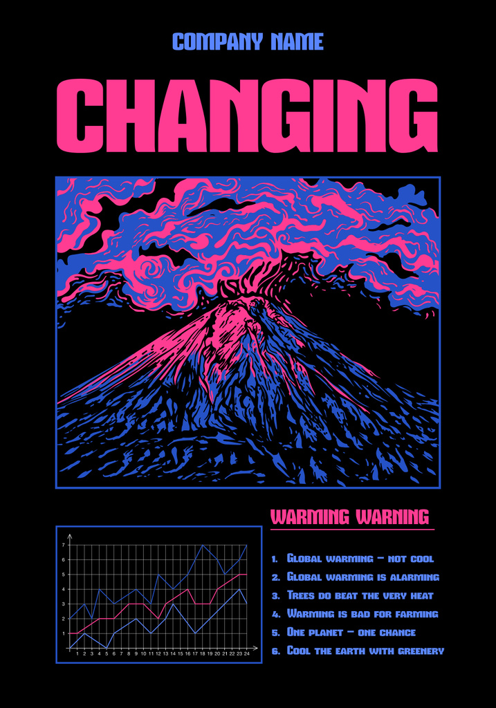 Climate Change Awareness And Warning with Illustration of Volcano Poster 28x40inデザインテンプレート