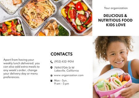 Scrumptious School Food And Delivery Service Ad Brochure Design Template