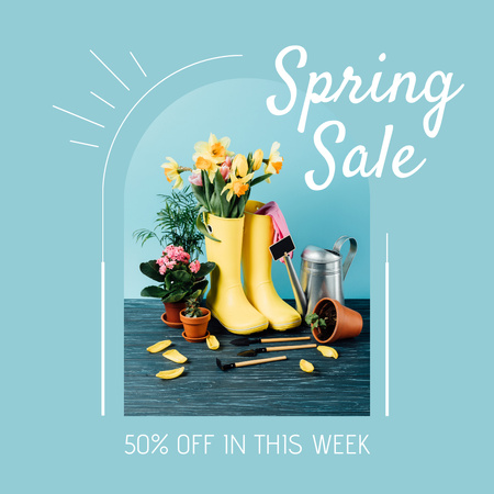 Modèle de visuel Offre spéciale de vente de printemps sur le bleu - Instagram AD