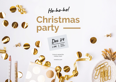 Christmas Party announcement in golden Poster A2 Horizontal tervezősablon