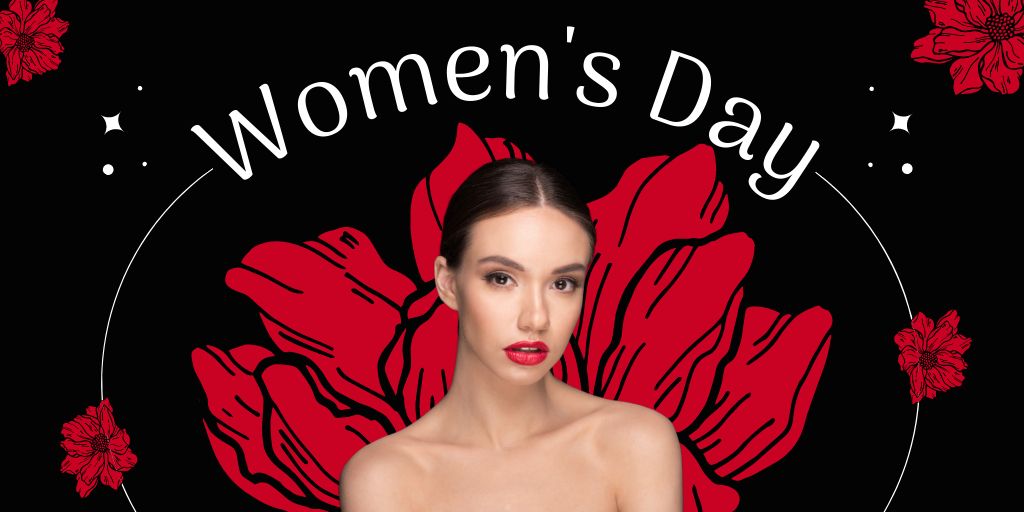 Woman wearing Red Lipstick on Women's Day Twitter Design Template