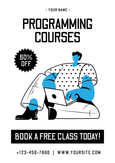 Programming Courses Ad with Offer of Discount Poster Design Template