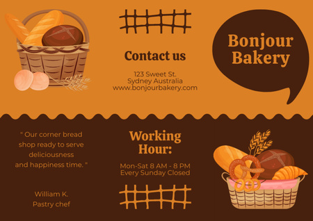 Простая иллюстрированная реклама пекарни на Брауне Brochure – шаблон для дизайна