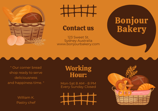 Simple Illustrated Bakery Ad on Brown Brochureデザインテンプレート