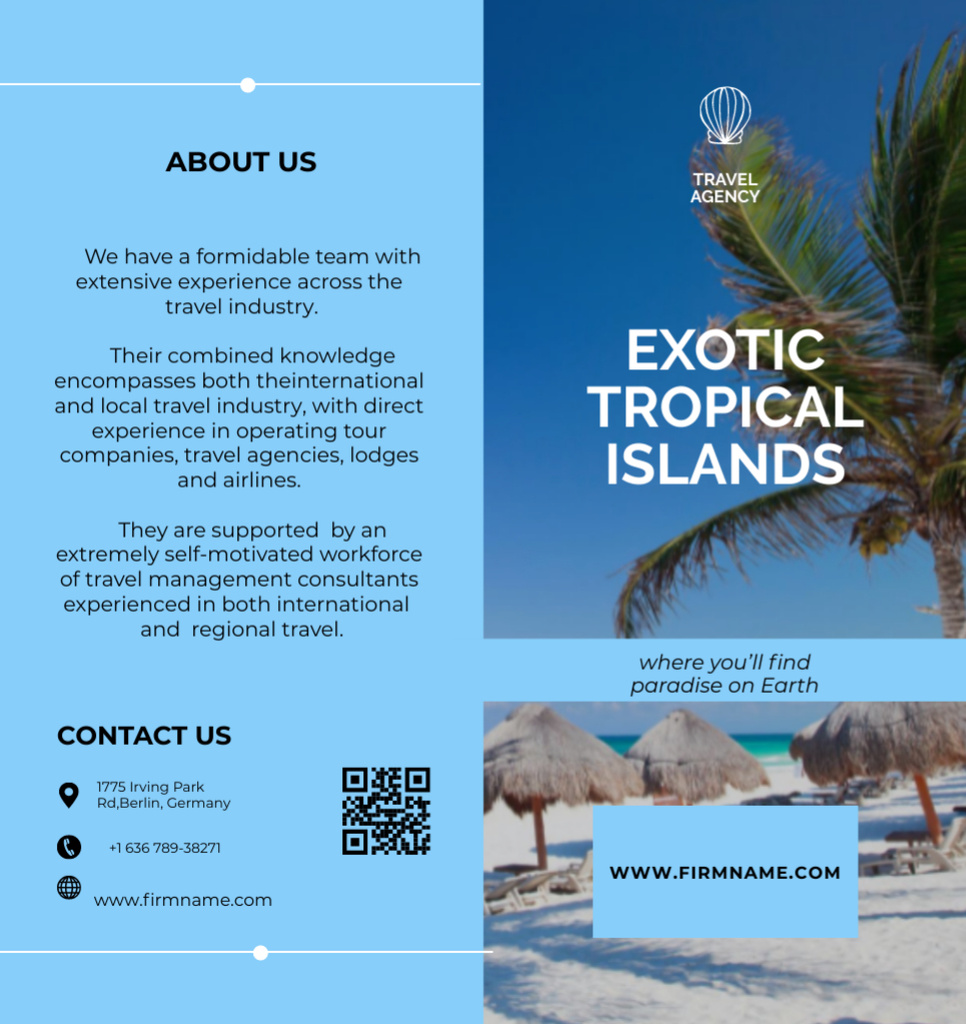 Vacations Offer with Palm Tree on Beach Brochure Din Large Bi-fold – шаблон для дизайна