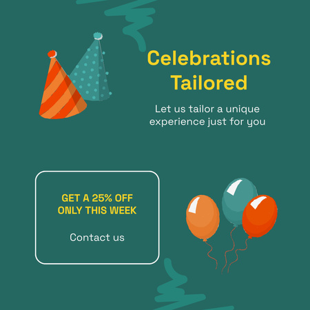 Modèle de visuel Offre de réduction sur les services de planification d'événements avec des décorations festives - Animated Post
