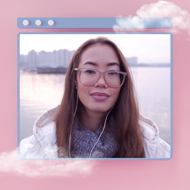 Szablon projektu Smiling Girl in glasses and headphones Animated Post