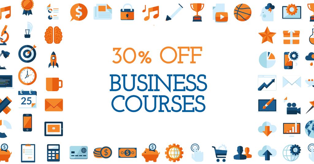Szablon projektu Business Courses Discount Offer with Financial Icons Facebook AD