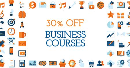 Business Courses Discount Offer with Financial Icons Facebook AD Design Template