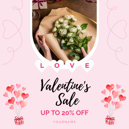 Valentin-napi akciós ajánlat gyönyörű fehér rózsákkal Instagram AD tervezősablon
