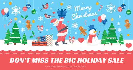 Christmas sale Offer with Santa holding Gift Facebook AD Design Template