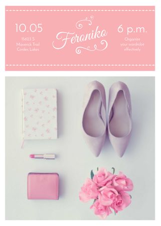 Platilla de diseño Fashion Event Announcement Pink Outfit Flat Lay Flayer