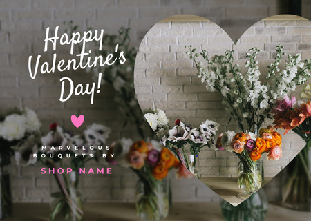 Valentine's Day Greeting from Flower Shop Postcard Design Template