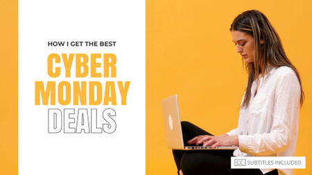 Cyber Monday Deals Ad with Woman typing on Laptop Full HD video Design Template