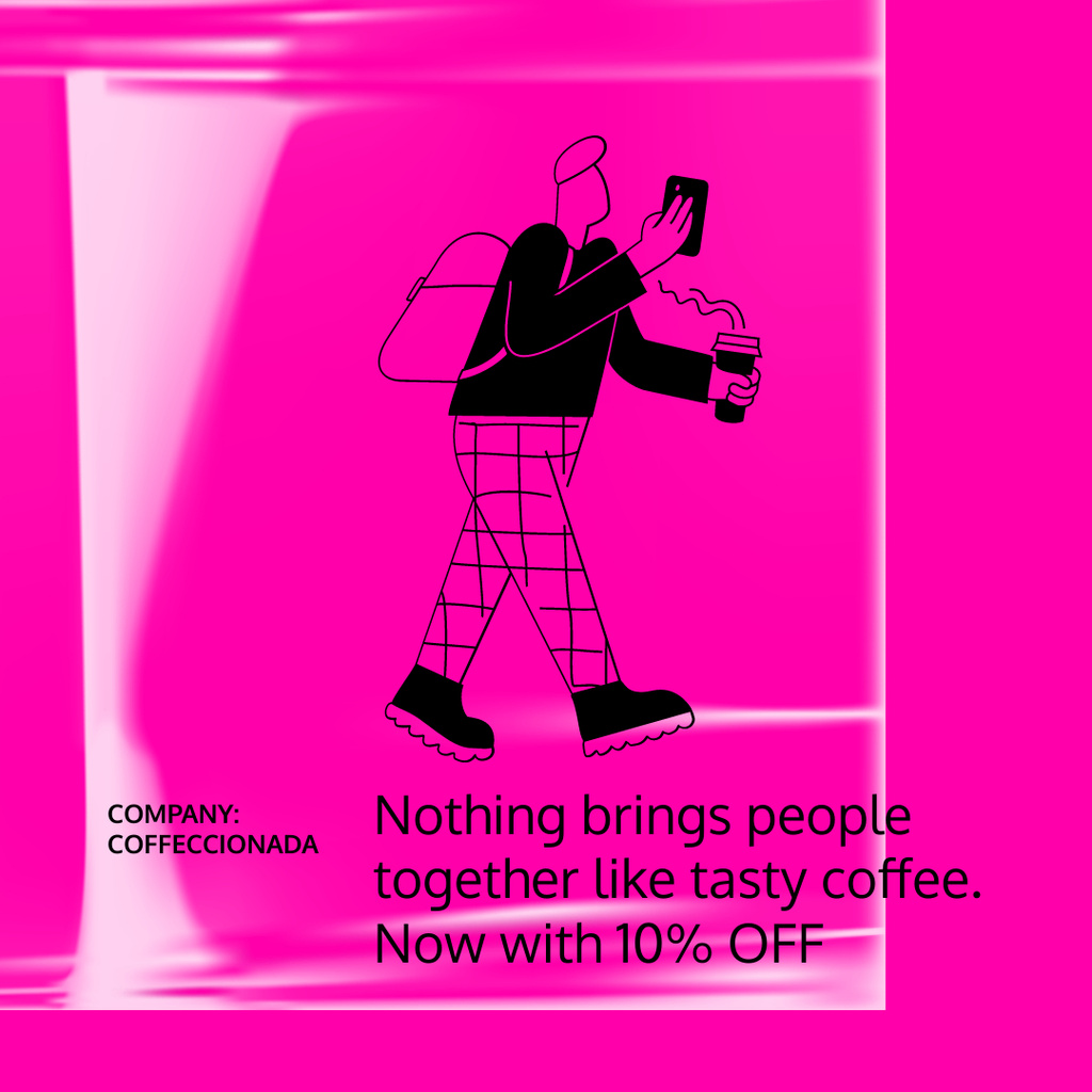 Coffee To-Go Service ad with Man holding cup and phone Instagram AD Design Template