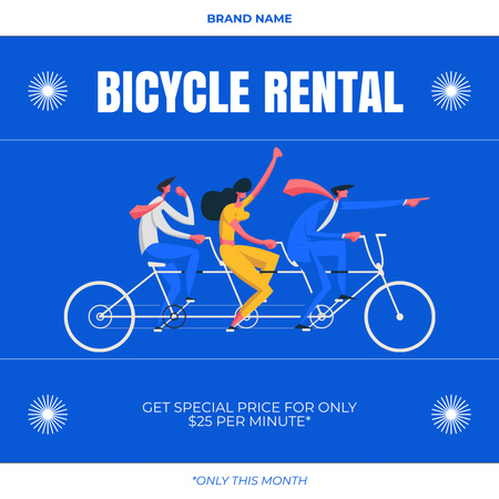 ブルーで自転車レンタルサービスを提供 Instagramデザインテンプレート