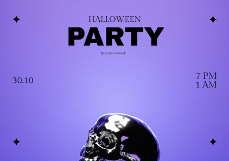Halloween Party Ad with Silver Skull Flyer A5 Horizontal Tasarım Şablonu