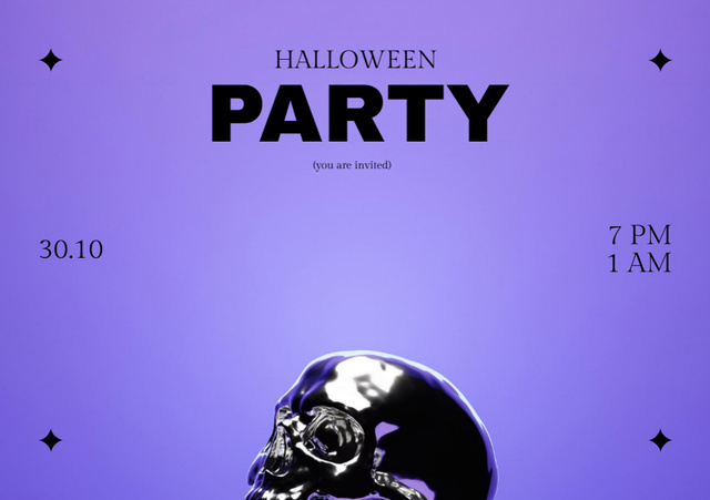 Ontwerpsjabloon van Flyer A5 Horizontal van Halloween Party Ad with Silver Skull