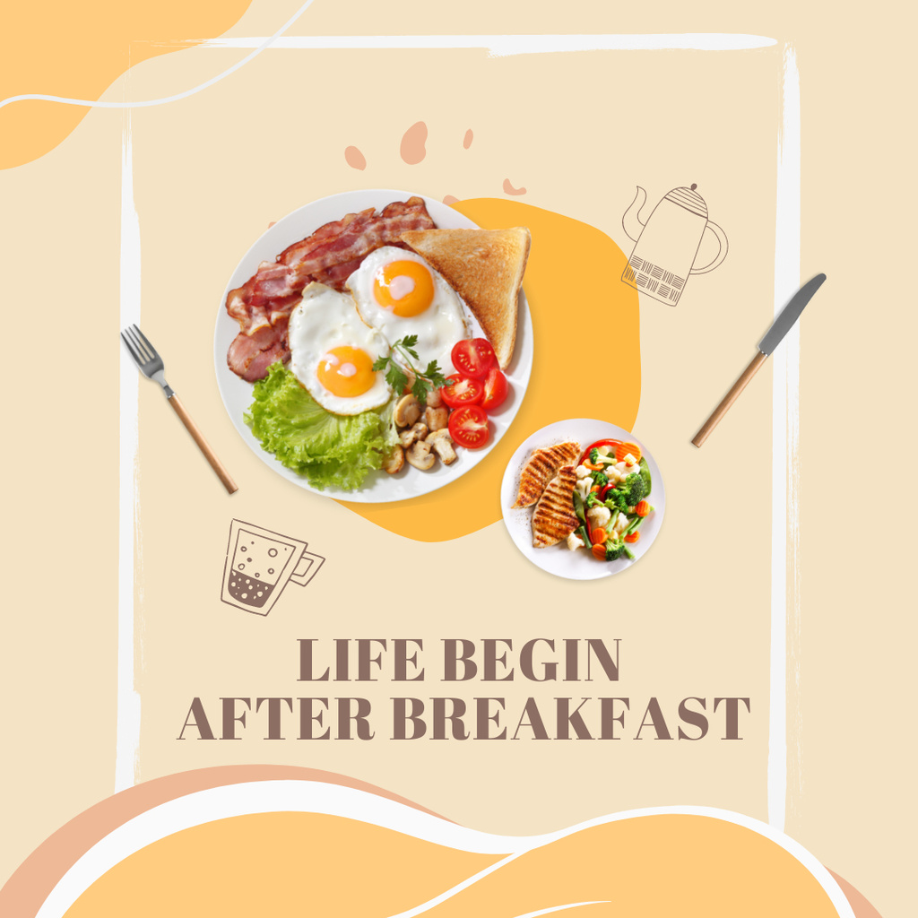 Delicious Breakfast with Eggs and Bacon Instagram Design Template