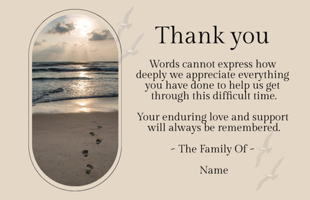 Funeral Thank You Card with Seascape Thank You Card 5.5x8.5in Design Template