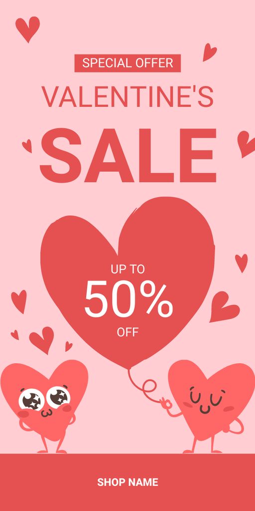 Valentine's Day Special Sale with Red Hearts Graphic Tasarım Şablonu