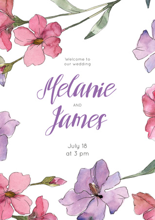 Wedding Invitation in Frame with saffron flowers Poster Modelo de Design