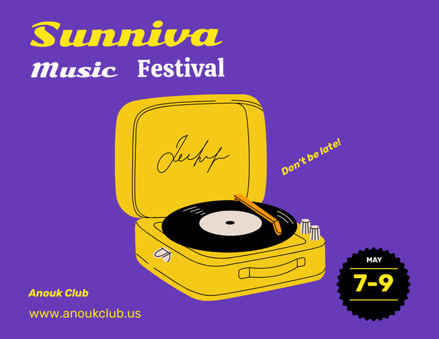 Szablon projektu Exciting Music Festival Ad with Vinyl Player In Purple Flyer 8.5x11in Horizontal