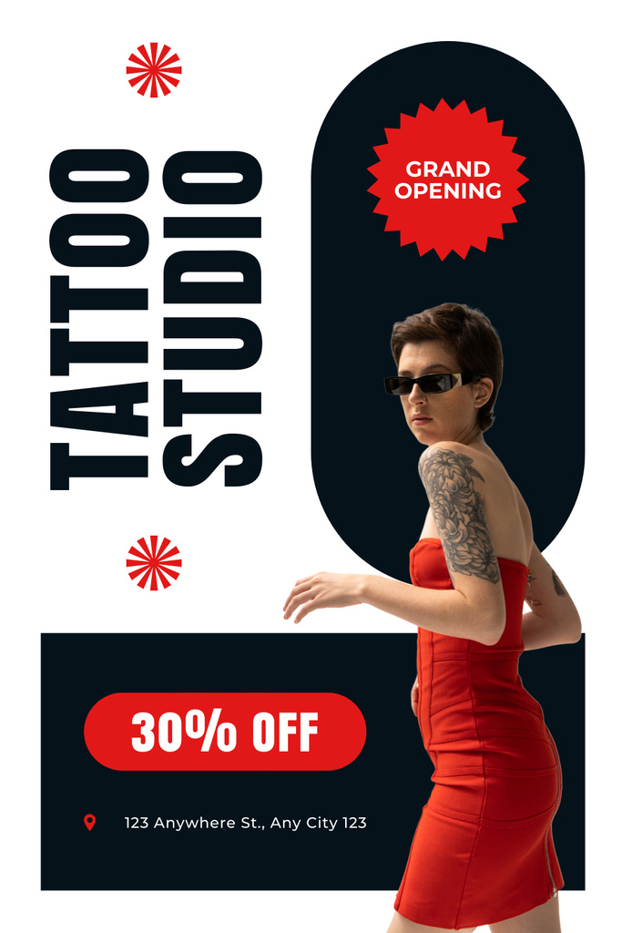 Ontwerpsjabloon van Pinterest van Grand Opening Of Tattoo Studio With Discount