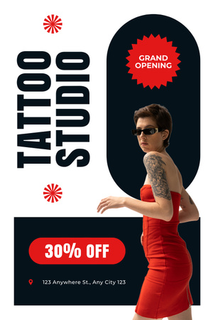 Inauguração do estúdio de tatuagem com desconto Pinterest Modelo de Design