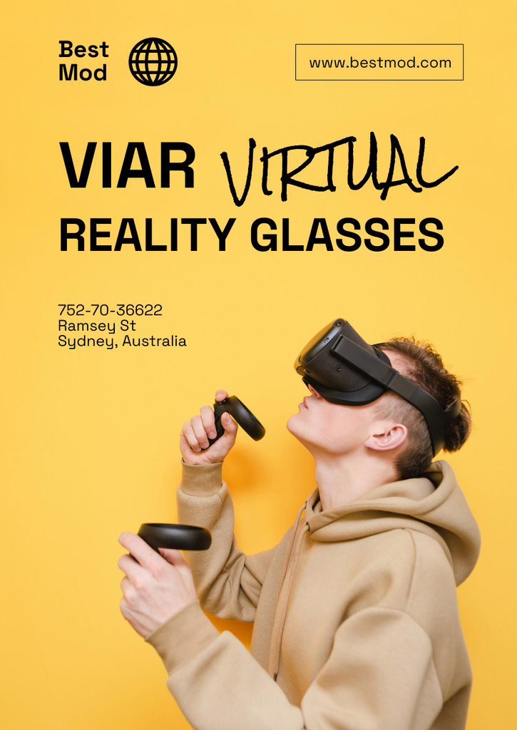 VR Gear Ad on Yellow Poster A3 Modelo de Design