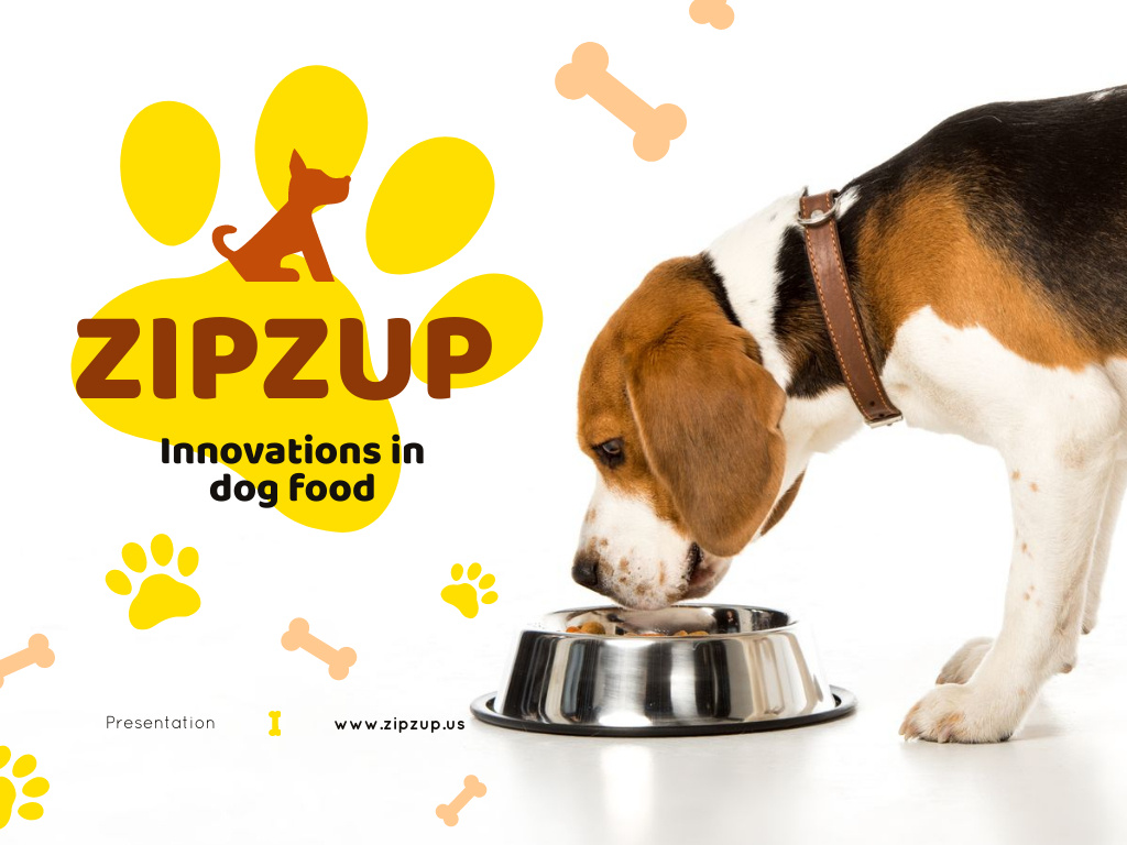 Ontwerpsjabloon van Presentation van Pet Nutrition Guide with Dog Eating Its Food