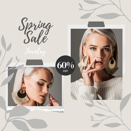 Spring Sale with Beautiful Young Blonde Woman Instagram AD Design Template
